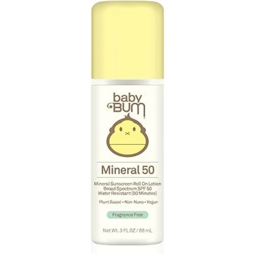 Baby Bum Mineral SPF 50 Roll-On Sunscreen | Vegan and Hawaii 104 Reef Act Compliant (Octinoxate & Oxybenzone Free) Broad Spectrum Moisturizing UVA/UVB Easy Roller Ball Sunscreen Lotion