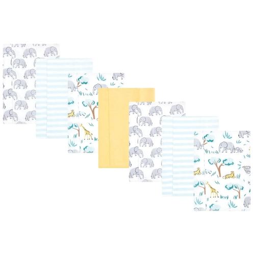 Hudson Baby Unisex Baby Cotton Flannel Burp Cloths 7-Pack, Safari Friends, One Size