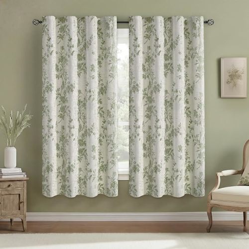 XOGUIBO Floral Blackout Curtains Sage Green Printed Curtains Floral Blackout Curtains Farmhouse Boho Cottagecore Spring Curtains for Bedroom Modern Living Room