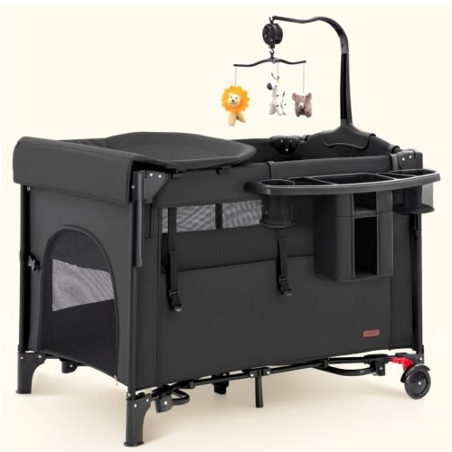 HARPPA Saimia | 5-in-1 Pack and Play Baby Bassinet Bedside Crib, Portable Playpen with Changing Table, Infant Bassinet & Crib, Compact Mini Crib with Wheels for Small Spaces, Best Pack n Play for Travel, Non-Toxic Bedside Sleeper for Newborns & Toddlers,