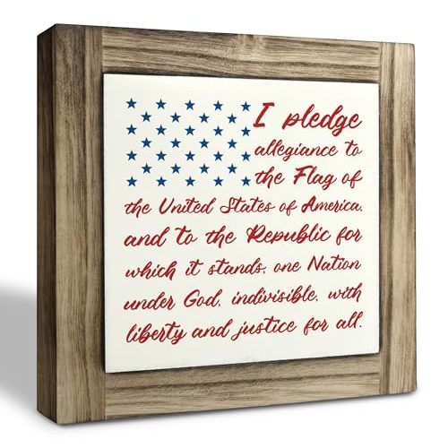 Patriotic Wood Plaque Sign, I Pledge Allegiance to the Flag of United States of America, Box Wood Plaques Desk Décor, American Flag Wooden Sign, 4th of July Woods Decoration, Independence Day Decor