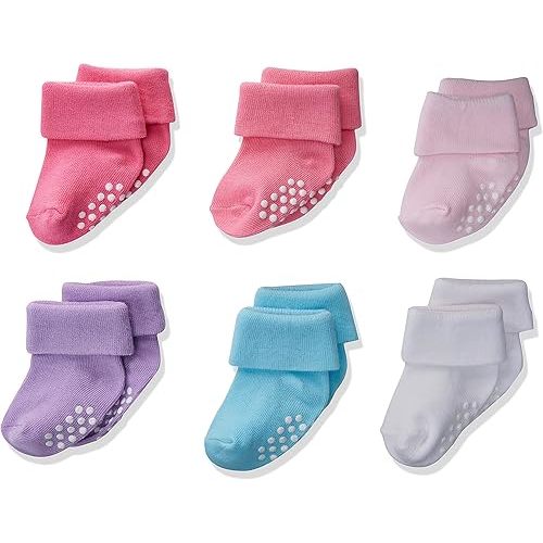 Jefferies Socks Baby Girls' Non-skid Turn Cuff 6 Pair Pack Casual Sock, Girl Multi, 12-24 Months US (Shoe Size: 3-7)