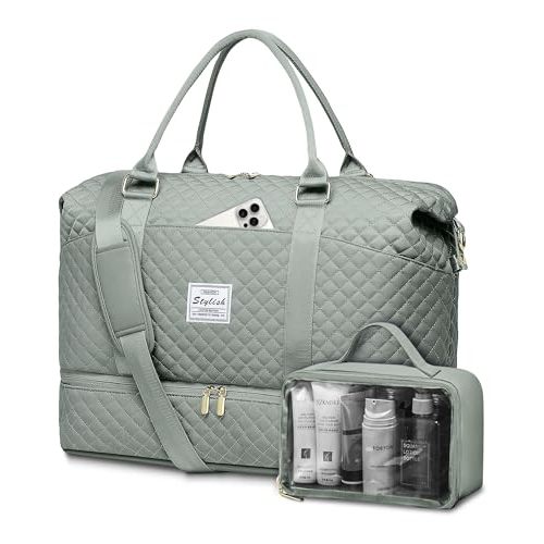 Weekender Bags for Women Duffle Bag - Travel Duffel Bag with Shoe Compartmen Carry on Overnight Bag with Toiletry Bag Gym Tote Bag with Wet Pocket Hospital Bags for Labor and Delivery Green