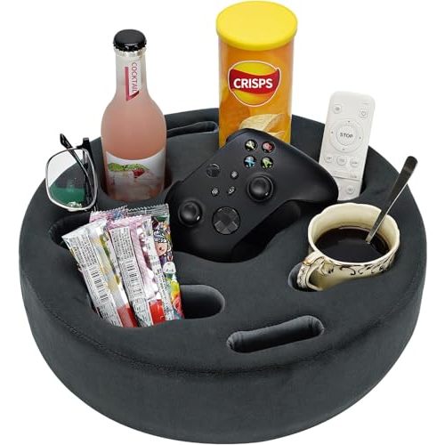 FDMGEL Couch Cup Holder Pillow - Sofa Drink Holder Buddy | Bed Buddy for Snacks, Beverage, Remote | Couch Caddy Storage for Bed, Car Back Seat Organizer, RV, Living Room, Boat, Bedroom(Grey)