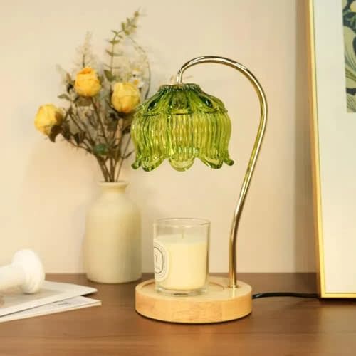 SupBri Dimmable Flower Candle Warmer Lamp, Green Candle Warmer with Timer & 4Bulbs, Womens Gifts for Valentines Birthday, Unique Home Decor for Bedroom Living Room Decor Aesthetic