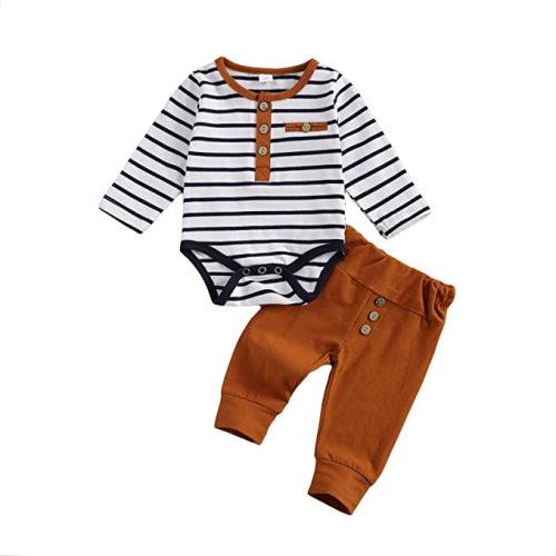 Newborn Baby Boy Clothes Ribbed Knitted Cotton Long Sleeve Romper Long Pants Solid Color Fall Winter Outfits