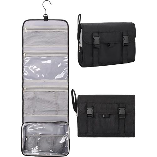Relavel Travel Hanging Toiletry Bag for Men Women Travel Kit Shaving Bag Waterproof Large Makeup Bag Wash Bag Makeup Organizer Cosmetic Case for Bathroom Shower Black