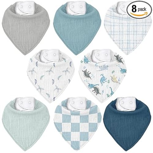 Muslin Baby Bibs 8 Pack, Baby Bandana Drool Bib for Drooling and Teething, Cotton Soft Absorbent for Girls Boys BC
