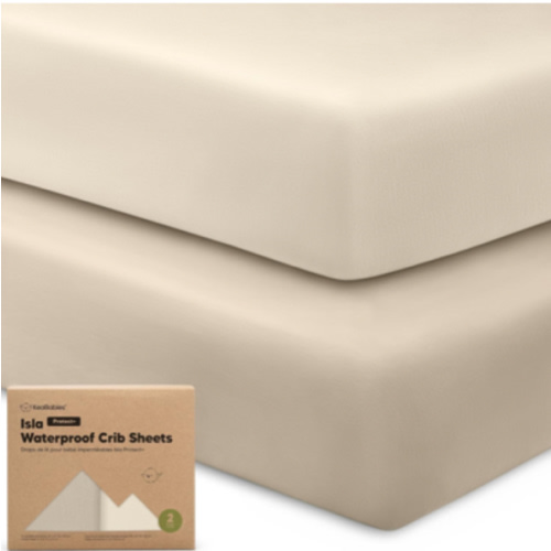 2-Pack Waterproof Baby Crib Sheets for Boys, Girls - 52x28 Viscose Derived from Bamboo Toddler Bed Sheet Neutral, Fitted Crib Mattress Protector Cover for Baby Bedding, Soft & Gentle (Ecru)