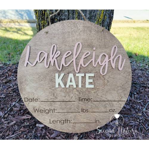3D Baby Birth Stats Sign / Boho Door Hanger / Wood Round Hospital / Nursery Sign / Round Hospital Baby Sign Girl / Newborn Announcement