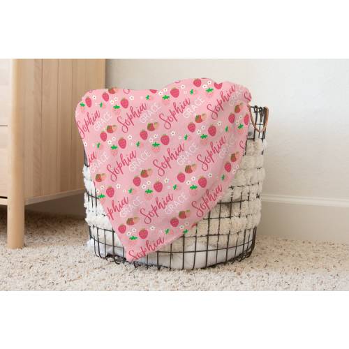 Custom Strawberry Blanket Personalized Strawberry Blanket Name Blanket for Girl Strawberry Floral Blanket Fruit Blanket Custom Baby Blanket