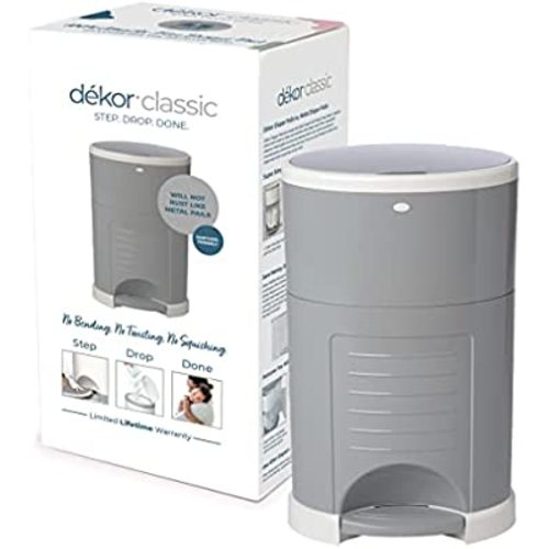 Dekor Classic Hands-Free Diaper Pail | Gray | Easiest to Use | Just Step – Drop – Done | Doesn’t Absorb Odors | 20 Second Bag Change | Most Economical Refill System