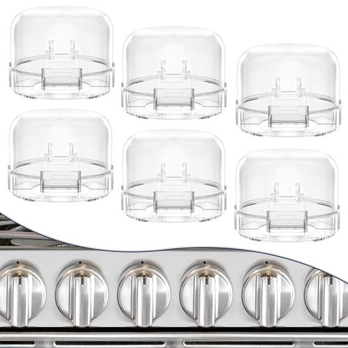 6 Pack Stove Knob Covers for Child Safety, Gas Stove Knob Locks for Baby and Pets, Baby Proof Stove Oven Knob Safety Covers with Adhesive, Waterproof, Oil Resistant, (Transparent)