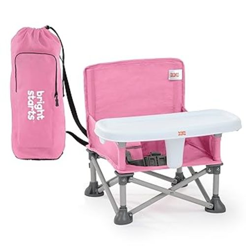 Bright Starts Pop 'N Sit Portable Booster, Indoor/Outdoor Use, Floor Seat with Feeding Tray, Pink, 6 Mos - 3 Yrs