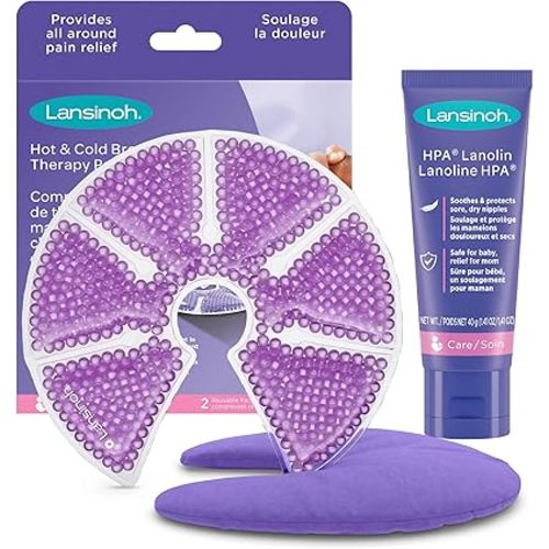 Lansinoh Breast Therapy Packs and Lanolin Nipple Cream Bundle | Breastfeeding Essentials for Moms