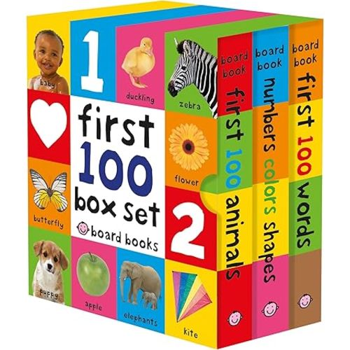 First 100 Board Book Box Set (3 books): First 100 Words, Numbers Colors Shapes, and First 100 Animals Board book – Box set, January 26, 2016
