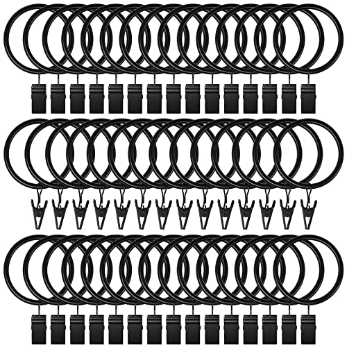 Lansian Curtain Rings with Clips, 44 Pack Curtain Clip Rings Hanger for Hanging Drapes Bows, Rustproof Metal Drapery Rings for Tension Rod,1.26" I D Vintage Black, Fits up to 1 in Curtain Rod