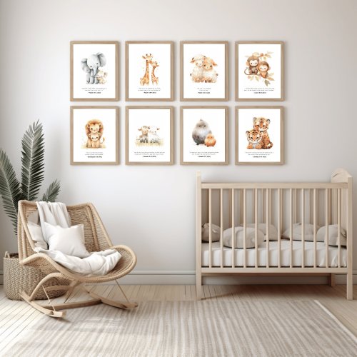 Watercolor Bible Verse Decal Noahs Ark Nursery Gallery Wall Set of 8 Prints, Modern Christian Art Jungle Theme Nursery Scripture Wall Decal