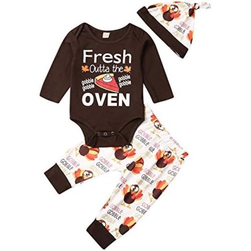 My First Thanksgiving Baby Girl Boy Outfit Long Sleeve Romper Bodysuit Tops Turkey Pants Headband Clothes Set