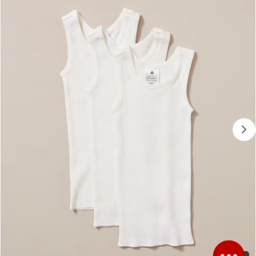 3 Pack Baby Organic Cotton Vests - White