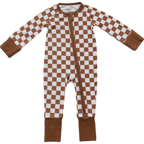 12-18M Rust Checkered Ribbed Bamboo Zipper