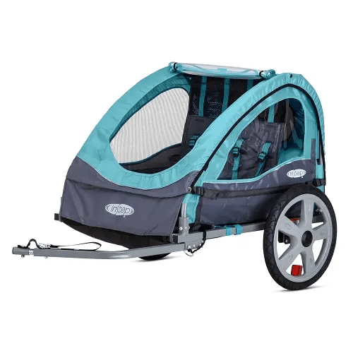 Sync and Take 2 Bike Trailer for Kids, Single and Double Seat Options, 5-Point Harness, Folding Frame, Quick Release Wheels, Easy Storage, With Bug Screen & Weather Shield, Bike Attachment
