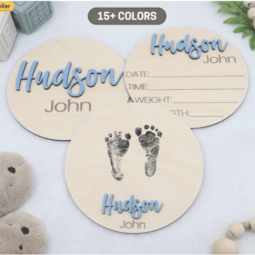 Personalized Baby Name Announcement Sign | Birth Stat Sign | Newborn Footprint Sign | Name Reveal