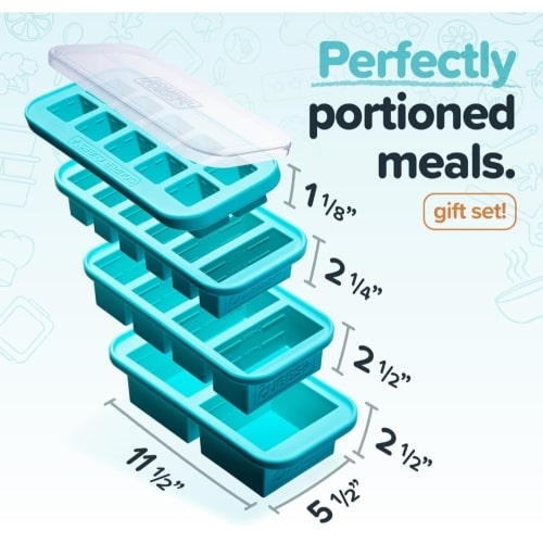 Souper Cubes Gift Set - Kitchen Set With 2 Tbsp, 1/2 Cup, 1 Cup, and 2 Cup Silicone Freezer Trays With Lids - Meal Prep and Kitchen Storage Solutions - Aqua: Container Sets: Amazon.com.au