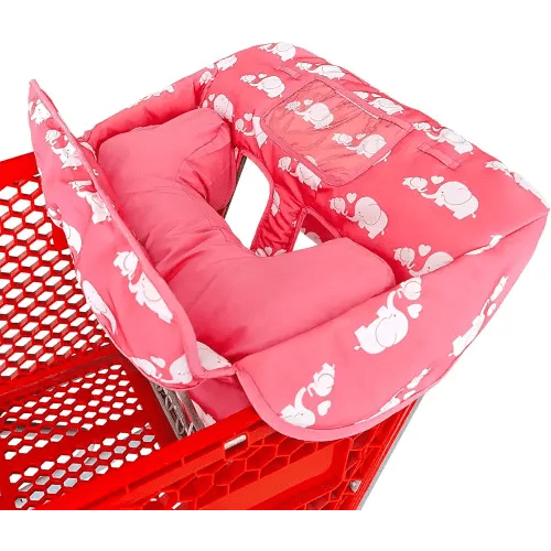 Soft Pillow Attached 2-in-1 Shopping Cart and High Chair Cover for Baby, Cotton Padded Cart Cover, Fold'n Roll Style, Portable with Carry Bag (Pink)