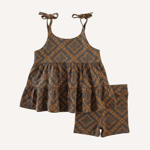 spaghetti tie prairie top and bike short set | bandana spice | organic cotton jersey