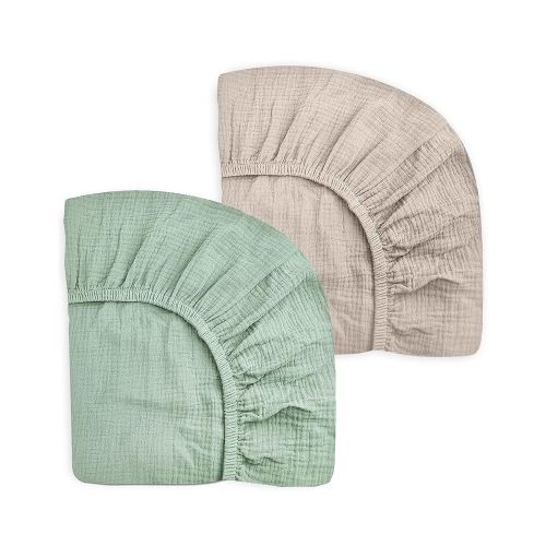 Crib Sheets for Baby Boy Girl 2 Pack, Fitted Crib Mattress Sheet 28" x 52", Muslin Toddler Bedding with Neutral Style, Nursery Bedding Essentials (Beige & Sage)