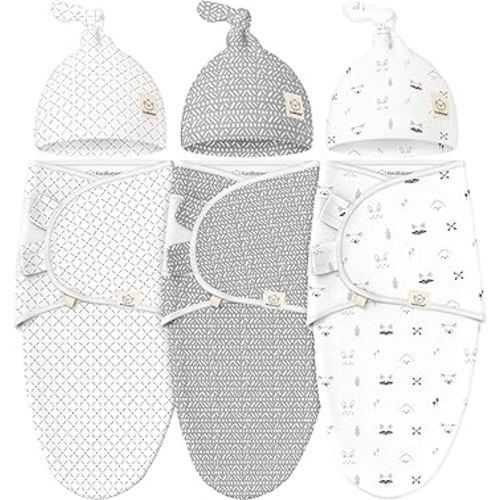 KeaBabies 3-Pack Swaddles for Newborn Baby Girls, Boys with Hats - Organic Soft Baby Sleep Sacks, Breathable Baby Swaddle 3-6 Months Beanies Set, Premie Infant Sleep Sack 0-3 Months (Nordic)