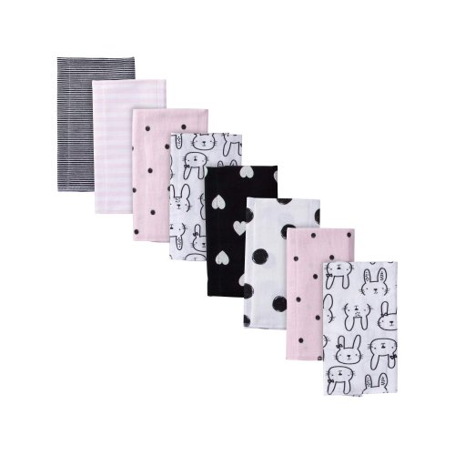 Gerber Cotton Burp Cloth, 8pk, Pink and Black, Girls