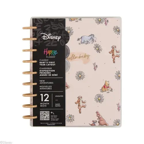 Undated Disney Winnie the Pooh Customizable Baby Planner - Classic Baby's First Year Layout - 12 Months