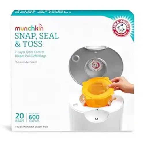 Munchkin® Arm and Hammer Diaper Pail Snap, Seal and Toss Refill Bags, Holds 600 Diapers, White 20 Count - 20 Pack