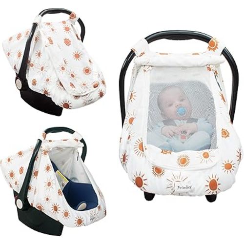 3-in-1 Car Seat Cover Baby, Breathable Peekaboo Sunshade and Mosquito Net, Universal Fit Infant Car Seat, Stretchy Canopy with Portable Storage Bag, Soft and Lightweight