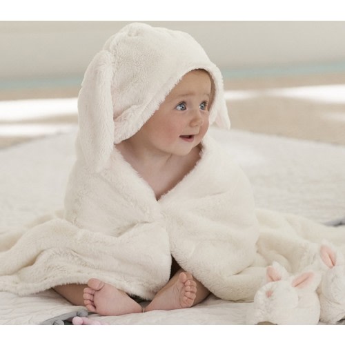 Faux Fur Bunny Baby Hooded Towel