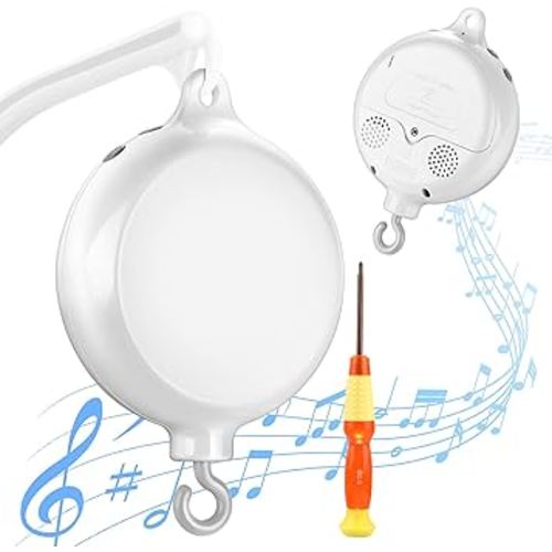 Baby Crib Mobile Motor White, Baby Crib Mobile Rotary Music Box with 3 Modes (Turn Only,Turn & Music, Music Only), Rotating Music Box with 35 Lullabies, Auto-Off 30Min, Battery Operated