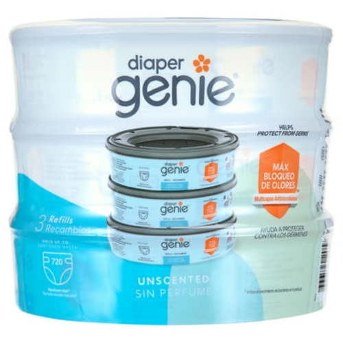 Diaper Genie Round Refills, Unscented, 3 Pack, Holds up to 720 Newborn Diapers, Blue