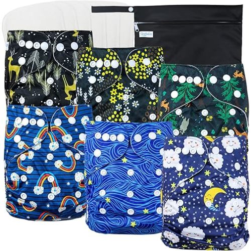 Leekalos Cloth Diapers Reusable for Boys and Girls, Baby Diaper Cloth with Inserts & Wet Bag One Size