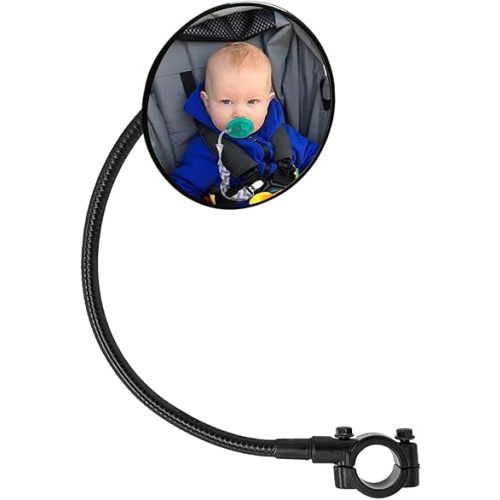 Ampper Acrylic Stroller Mirror, Flexible Framed Convex Stroller Mirror to See Baby on Stroller Walks for Safety and Security Rear View or Anywhere (3.75", Round)
