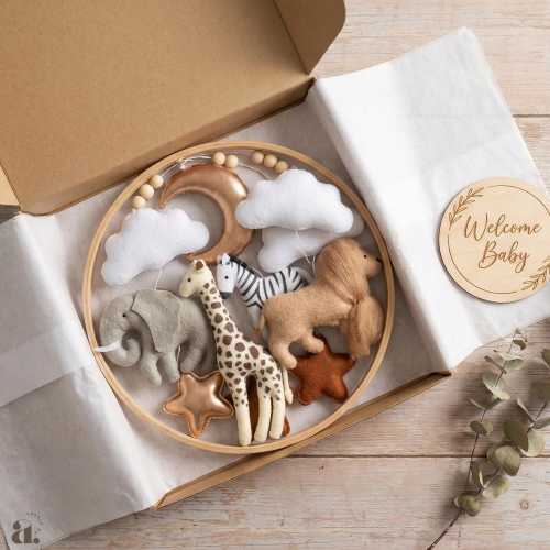 Neutral Safari Baby Mobile for Crib Felt Lion Elephant Giraffe Boho Safari Nursery Decor Premium Baby Gift