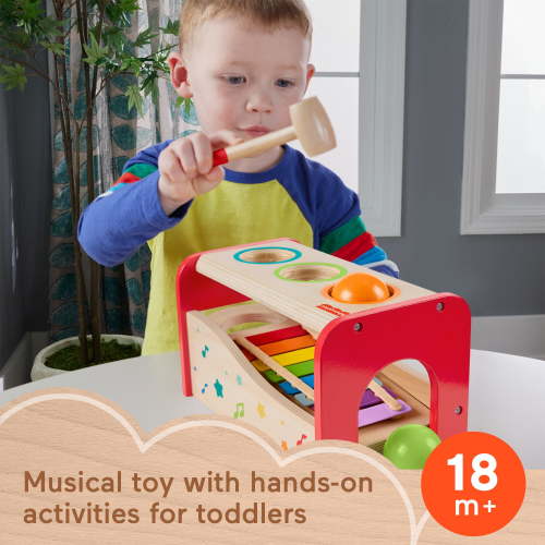 Fisher-Price Wooden Pound & Tap Bench Xylophone Musical Instrument Toy for Toddlers 18+ Months, 6 Pc