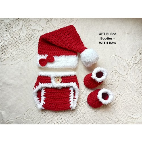Baby Santa Outfit - Crochet Santa Hat and Diaper Cover - Baby Santa Set - Crochet Santa Outfit- First Christmas Outfit - Newborn Santa Set