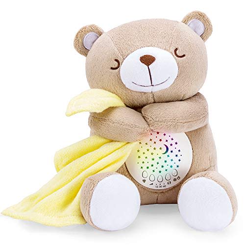 BEREST Rechargeable Baby Sleep Soother Bear, Infant Cry Sensor with Mom's Heartbeat Lullabies & White Noise Sound, Nursery Decor Night Light Projector Toddler Crib Sleeping Aid, Baby Shower Gifts