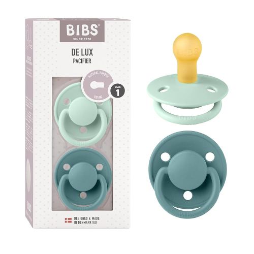 BIBS De Lux Baby Pacifier 2-Pack Size 1 (0-6 MonthsNordic Mint/Island Sea