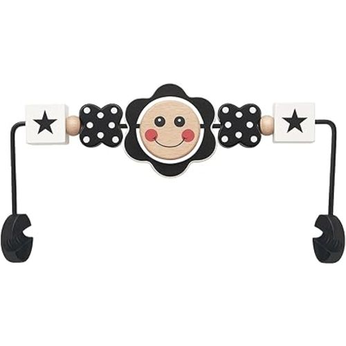 Baby Bouncer Toy Bar– Compatible with Baby Bjorn Bouncer, Wooden Bouncer Toy Bar Attachment, Rotatable Sensory Toys Gifts for Babies (Black and White Flower)