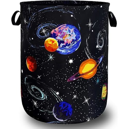 Colorful Starry Sky Planets Laundry Basket Galaxy Funny Laundry Hamper Foldable Oxford Cloth Universe Tote Bag Clothe Toy Storage Bucket 18.9"x16.5" For Bathroom/Laundry Storage/Bedroom