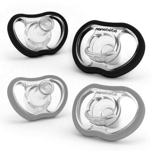 Nanobebe Flexy Active Silicone Pacifier 4 Months+ - Black And Cool Gray - 4pk