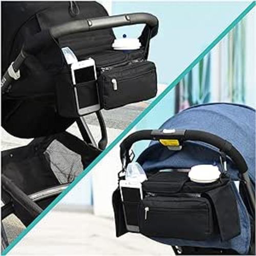 Universal Stroller Organizer with insulated Cup Holder ,Stroller Accessories with Phone Bag & Shoulder Strap is Detachable ,Fits for Like Uppababy , Baby Jogger , Umbrella and Pet Strollers